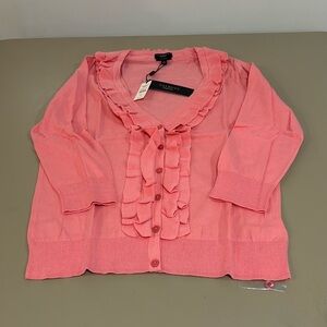 Talbots Pink Ruffle Cardigan SP NWT